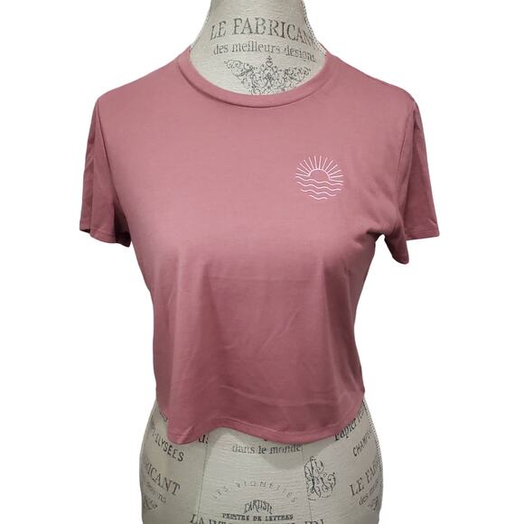 Offline Sun / Water Embroider Ed Mauve Flowy Short Sleeve Crop Top - Picture 1 of 4